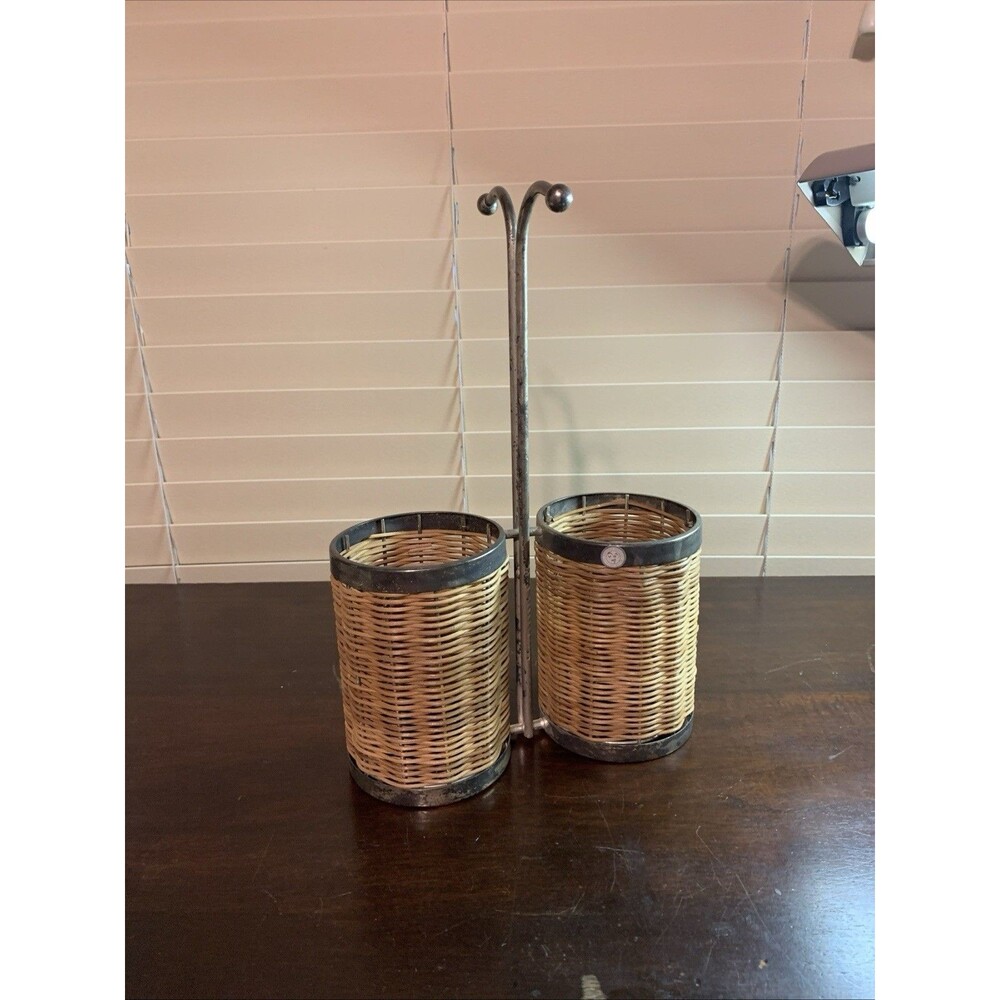 Vintage Godinger Silver And Wicker Wine Holder Caddy